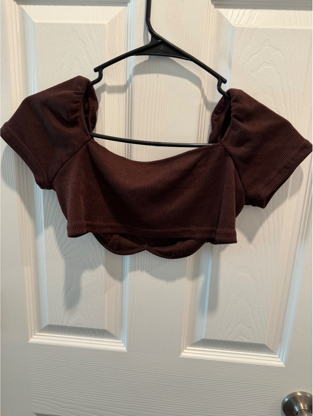 Shein brown off shoulder crop top size US 2